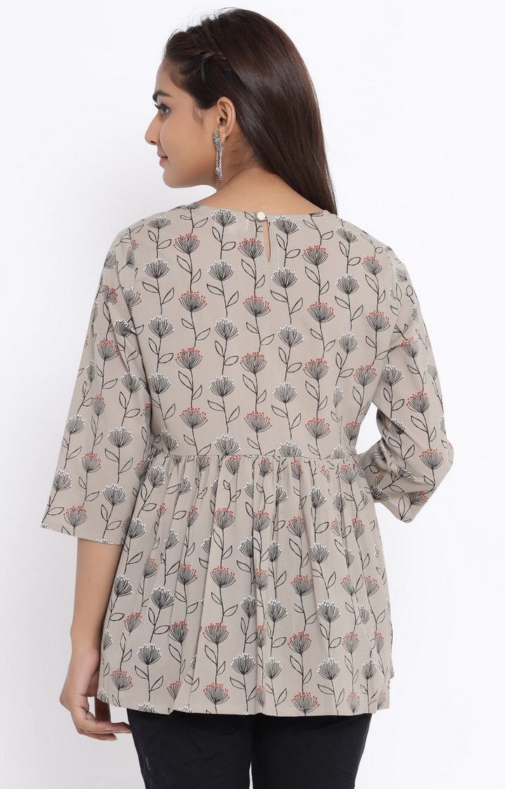 Miravan Women's Cotton Floral Print Peplum Top
