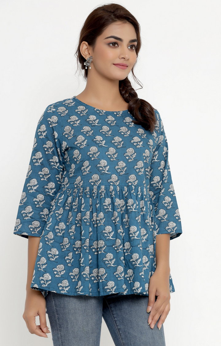 Miravan Women's Cotton Floral Print Peplum Top