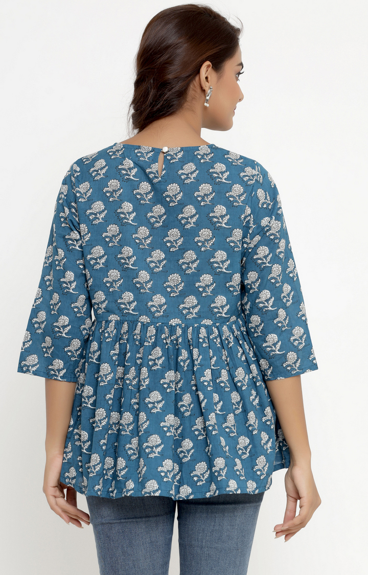 Miravan Women's Cotton Floral Print Peplum Top