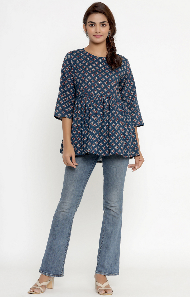Miravan Women's Cotton Floral Print Peplum Top