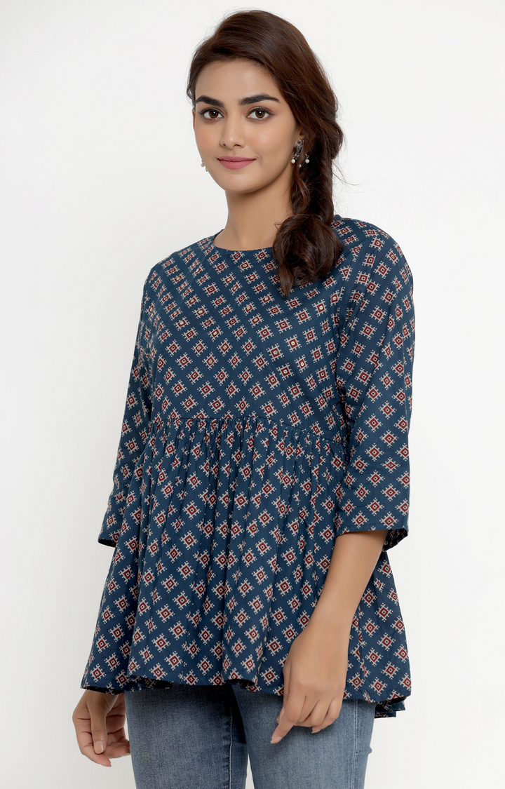 Miravan Women's Cotton Floral Print Peplum Top