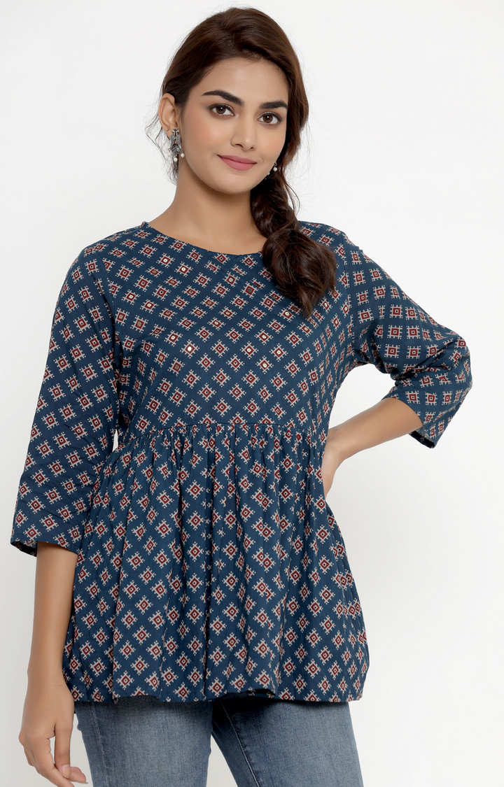 Miravan Women's Cotton Floral Print Peplum Top