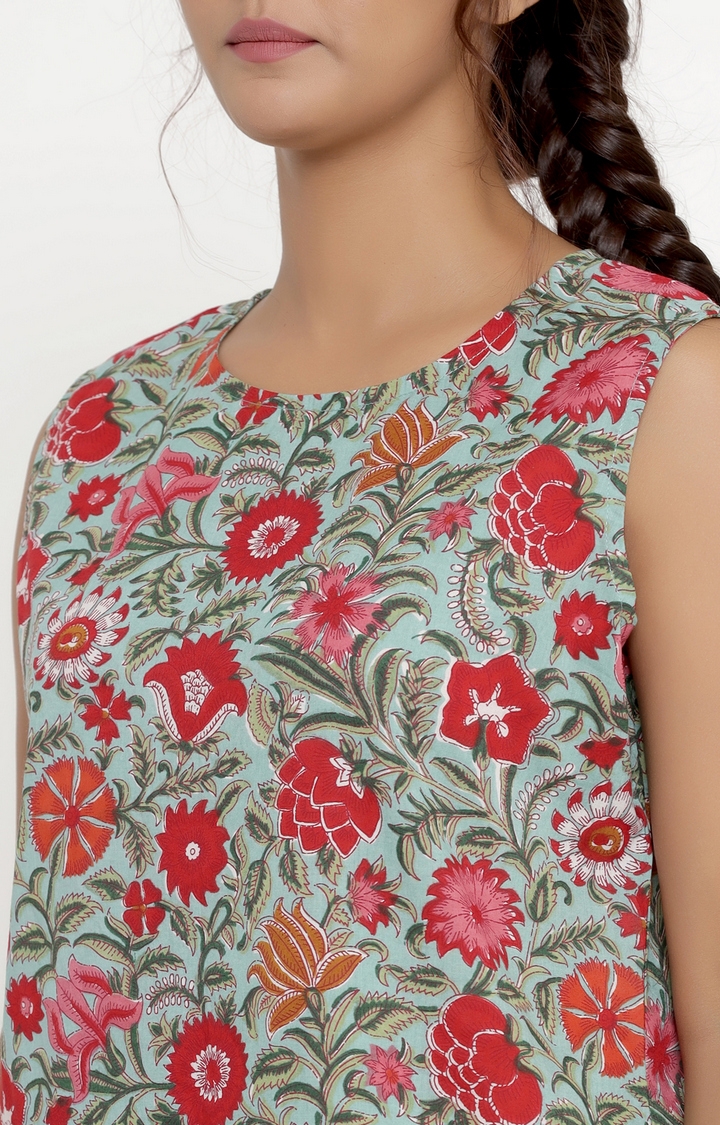 Miravan | Miravan Women's Cotton Floral Printed Sleevless Night Suit Top & Shorts Set 4