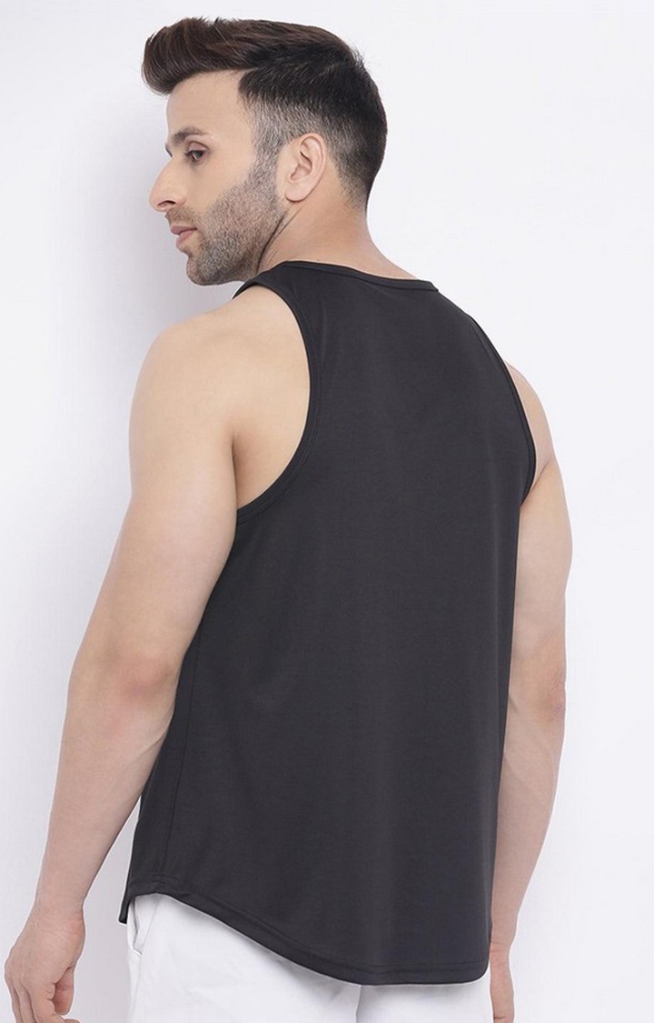 Men's Black Solid Polyester Vest