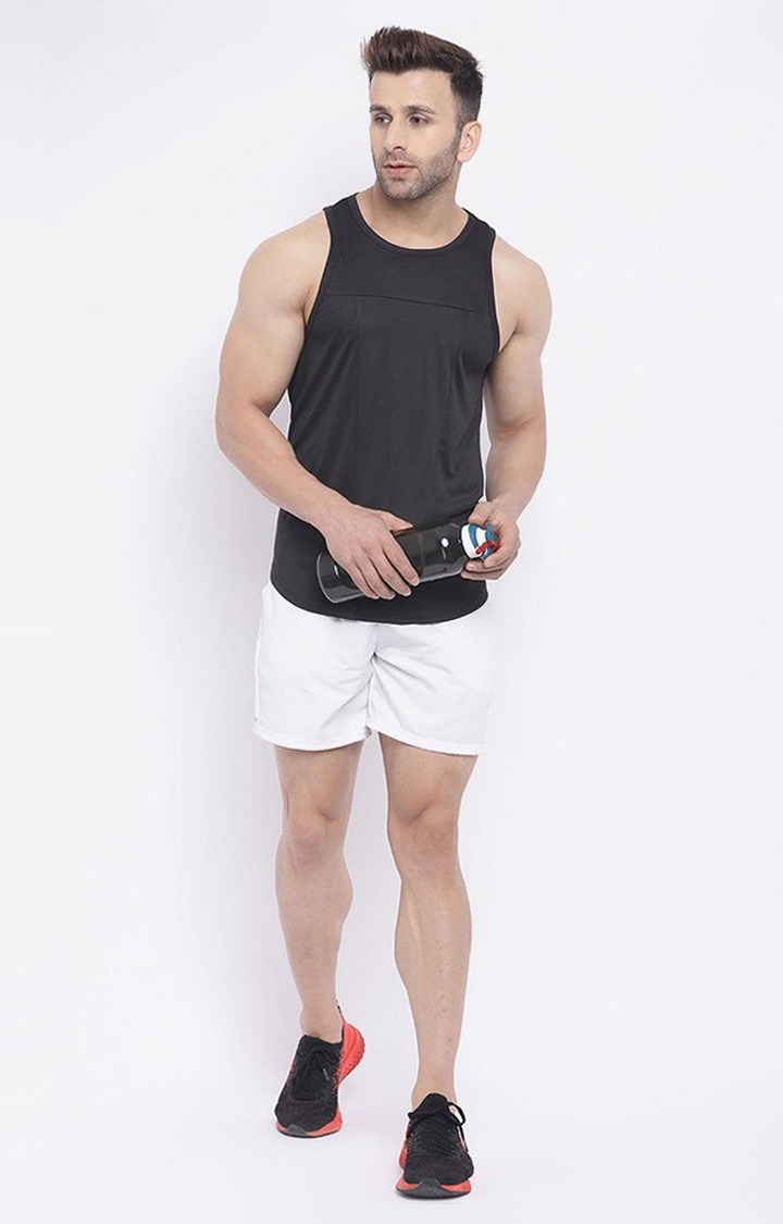 Men's Black Solid Polyester Vest