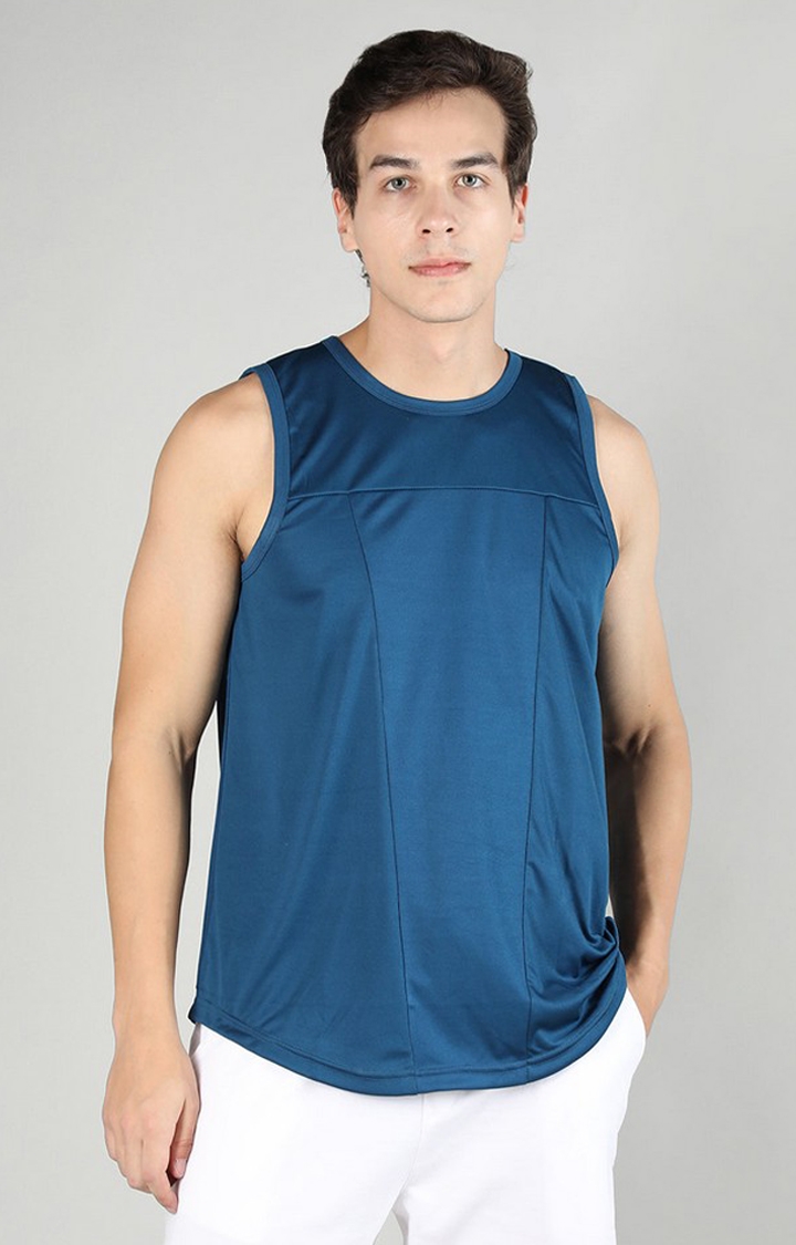 Men's Blue Solid Polyester Vest