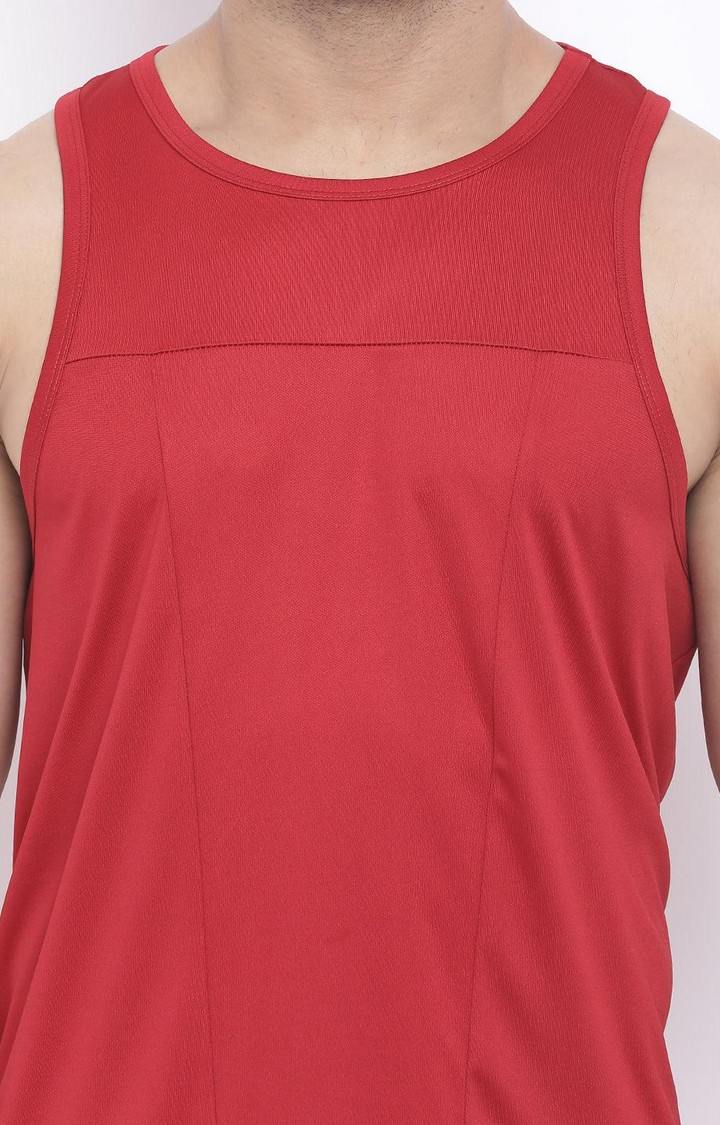 Men's Red Solid Polyester Vest