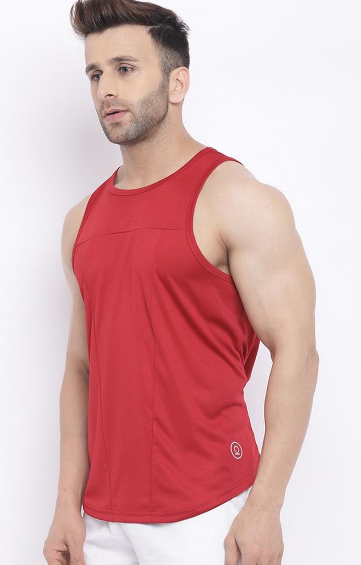 Men's Red Solid Polyester Vest