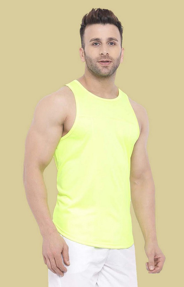 Men's Neon Green Solid Polyester Vest
