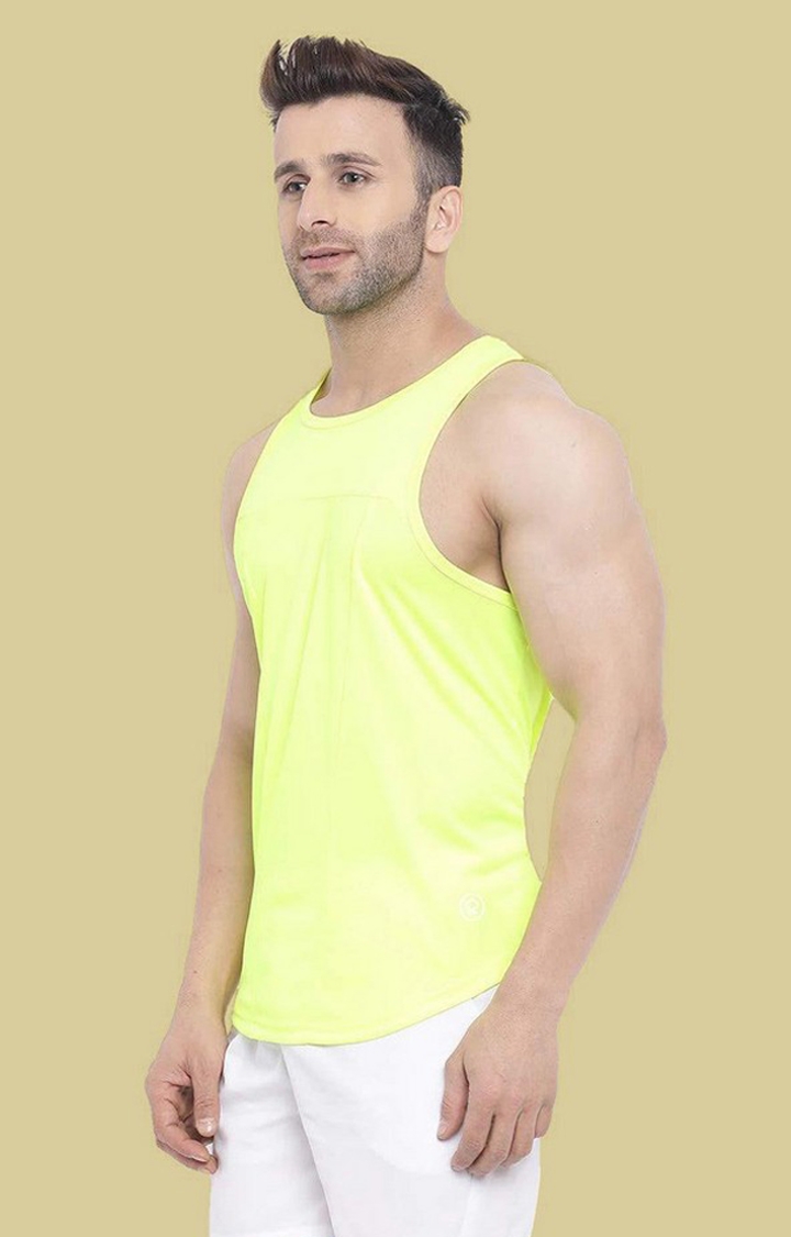 Men's Neon Green Solid Polyester Vest