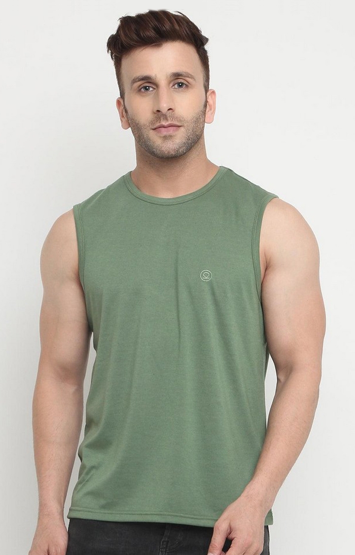 Men's Green Solid Polycotton Vest