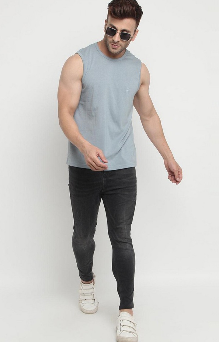 Men's Grey Solid Polycotton Vest