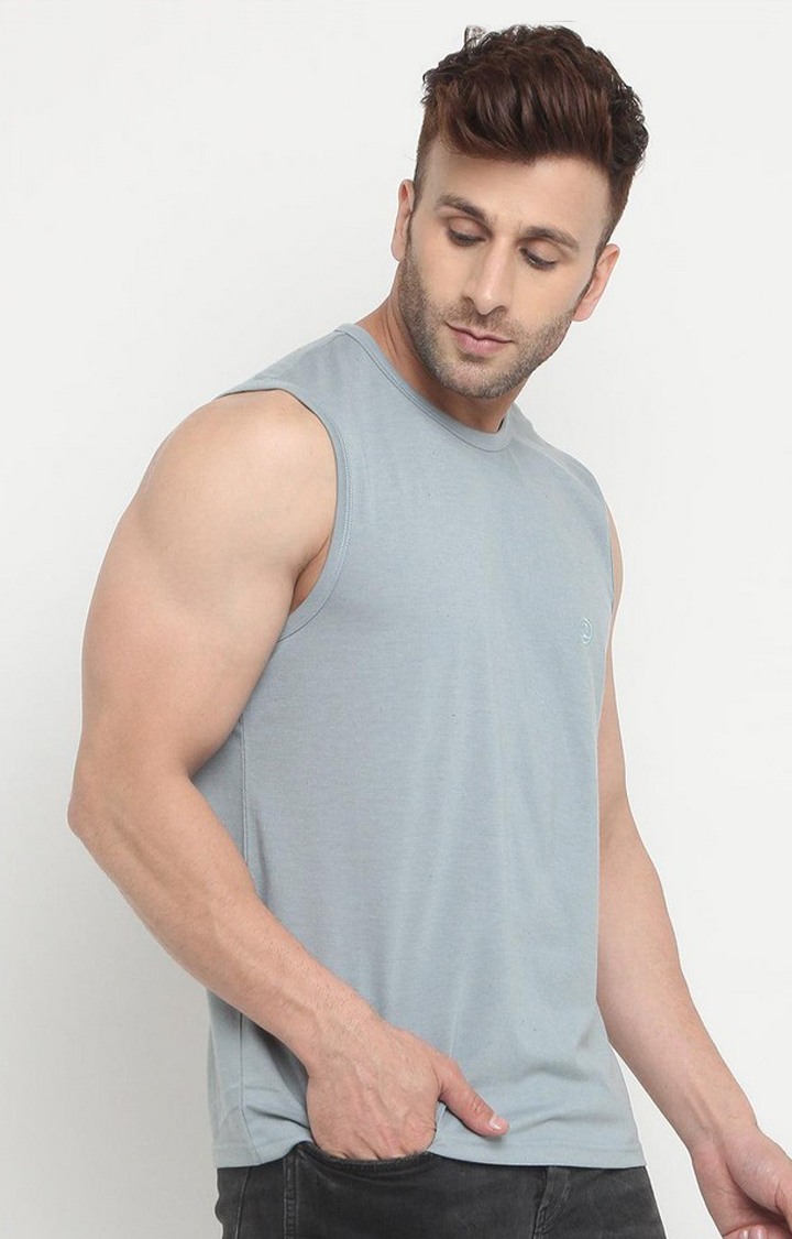 Men's Grey Solid Polycotton Vest