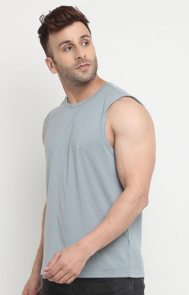 Men's Grey Solid Polycotton Vest