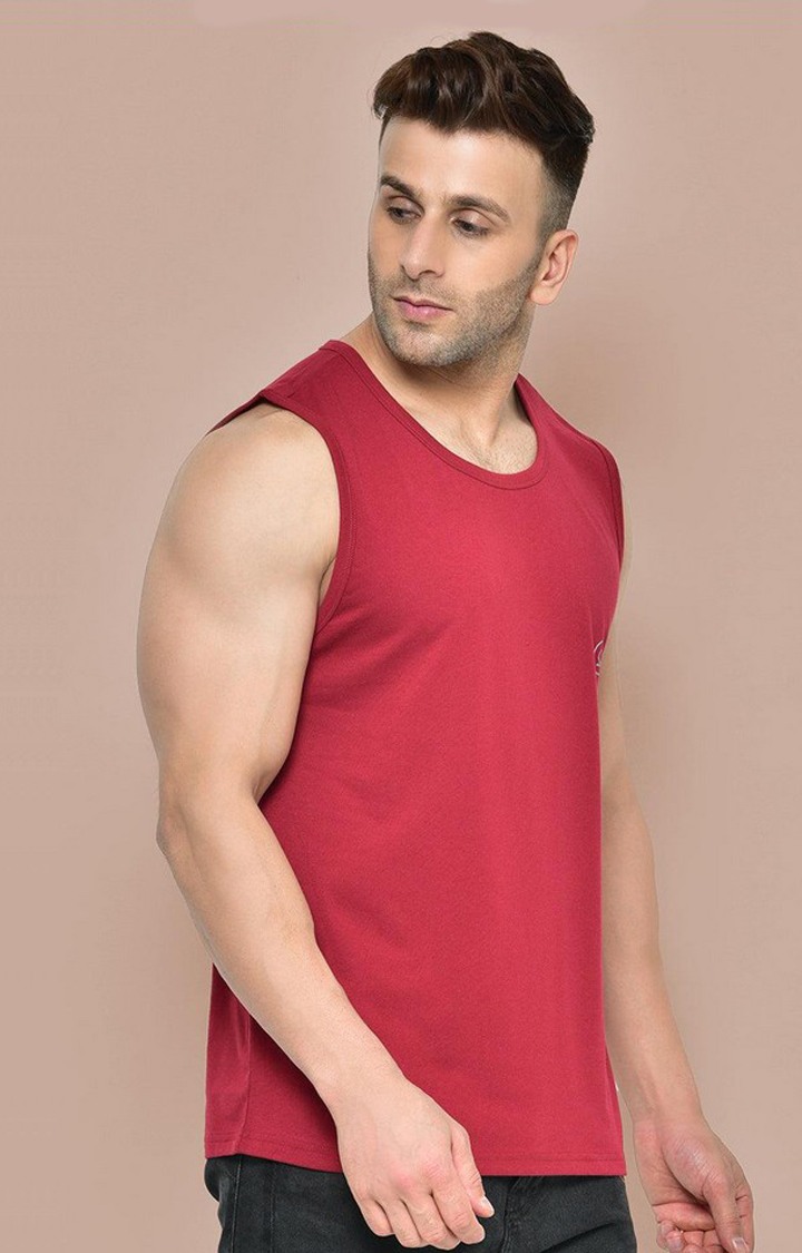 Men's Red Solid Polycotton Vest