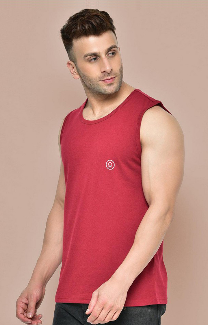 Men's Red Solid Polycotton Vest