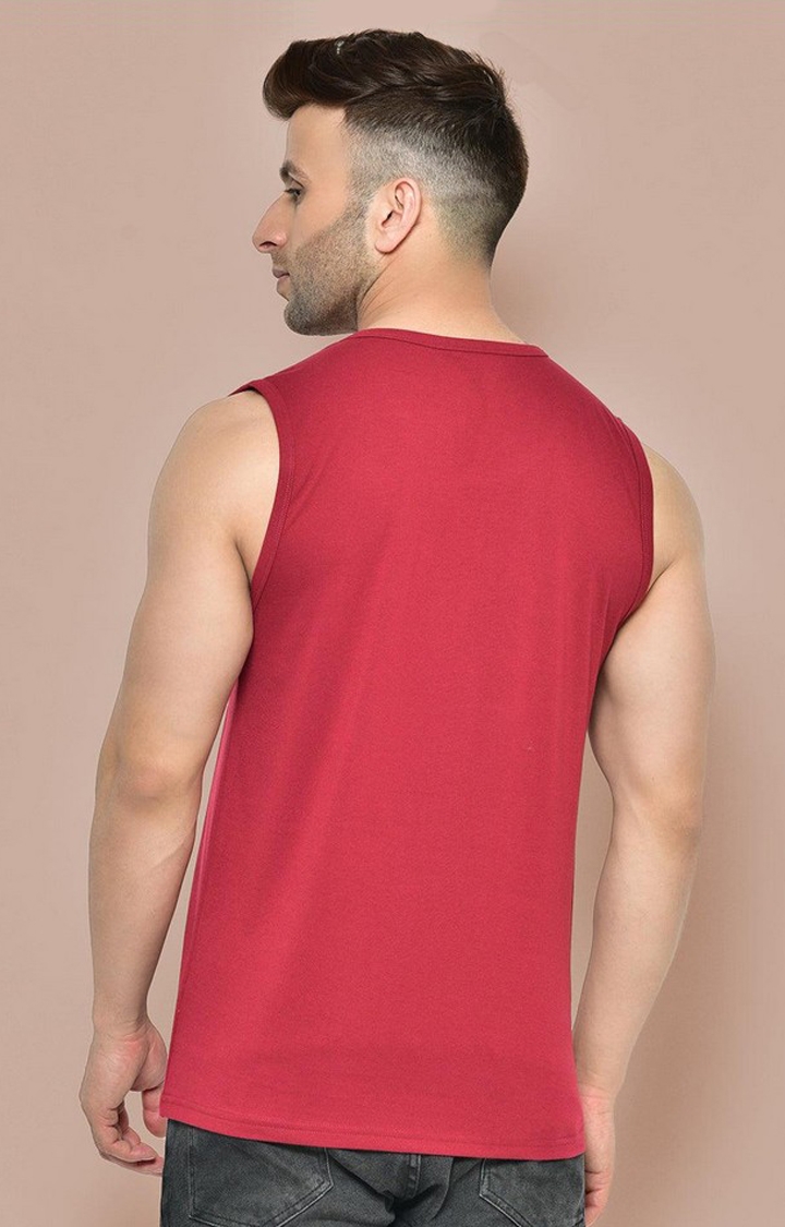 Men's Red Solid Polycotton Vest