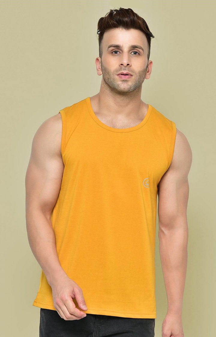 Men's Yellow Solid Polycotton Vest