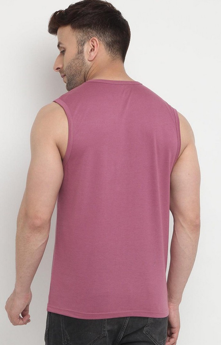 Men's Pink Solid Polycotton Vest