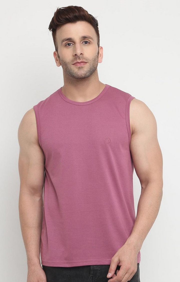 Men's Pink Solid Polycotton Vest