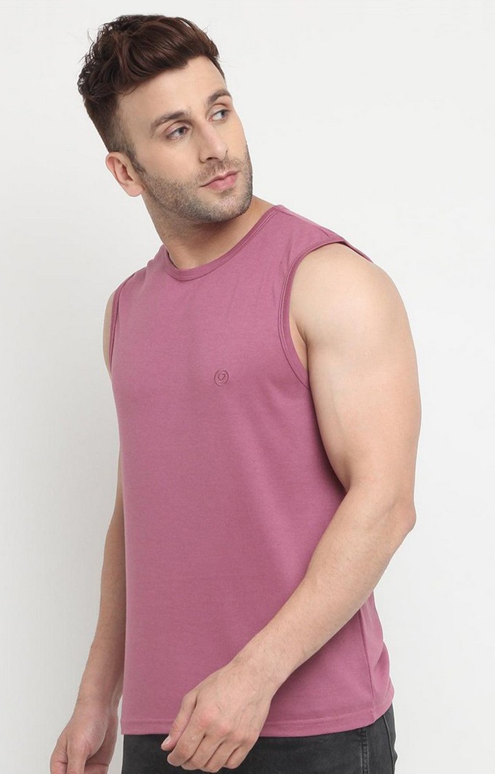 Men's Pink Solid Polycotton Vest