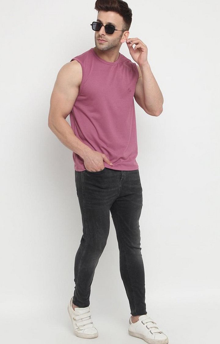 Men's Pink Solid Polycotton Vest