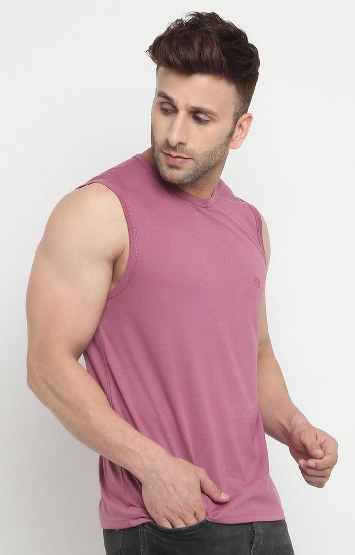 Men's Pink Solid Polycotton Vest
