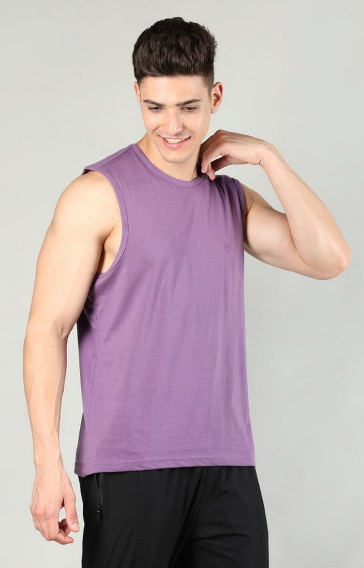 Men's Purple Solid Polycotton Vest