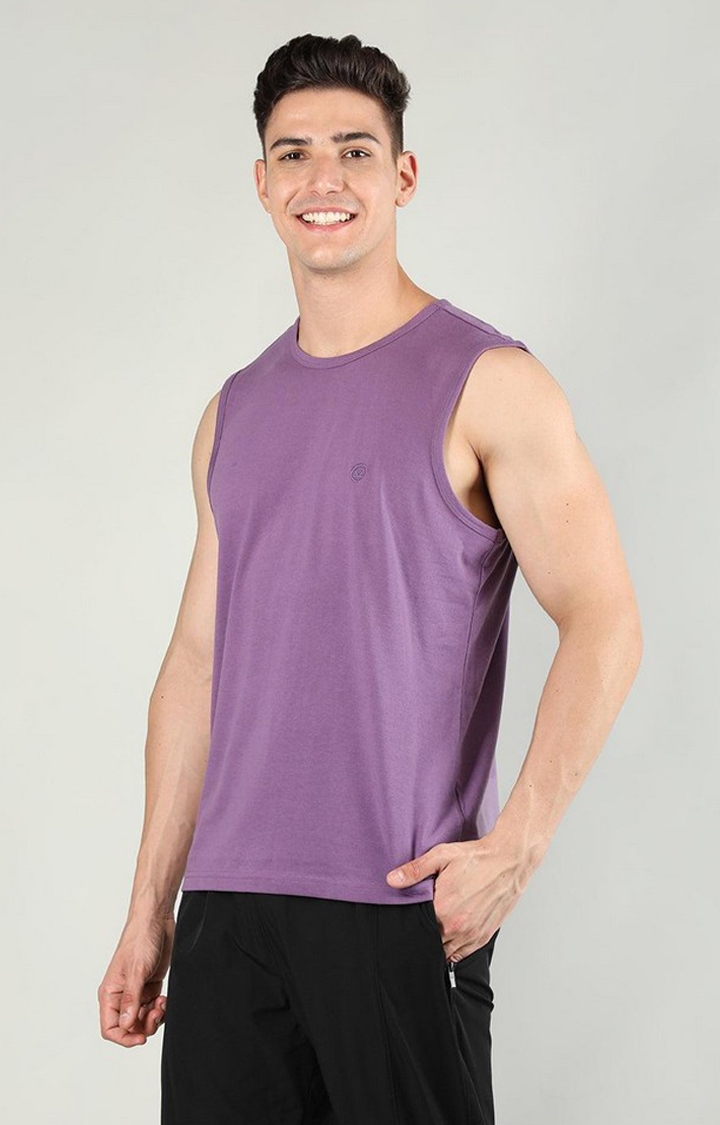 Men's Purple Solid Polycotton Vest