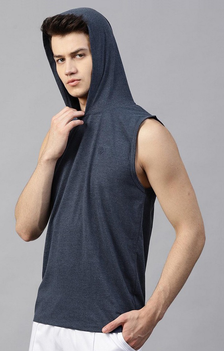 Men's Grey Solid Polyester Hoodie