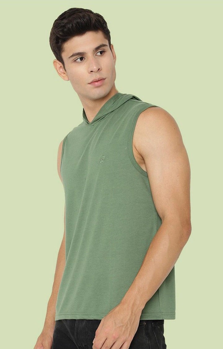 Men's Green Solid Polyester Hoodie