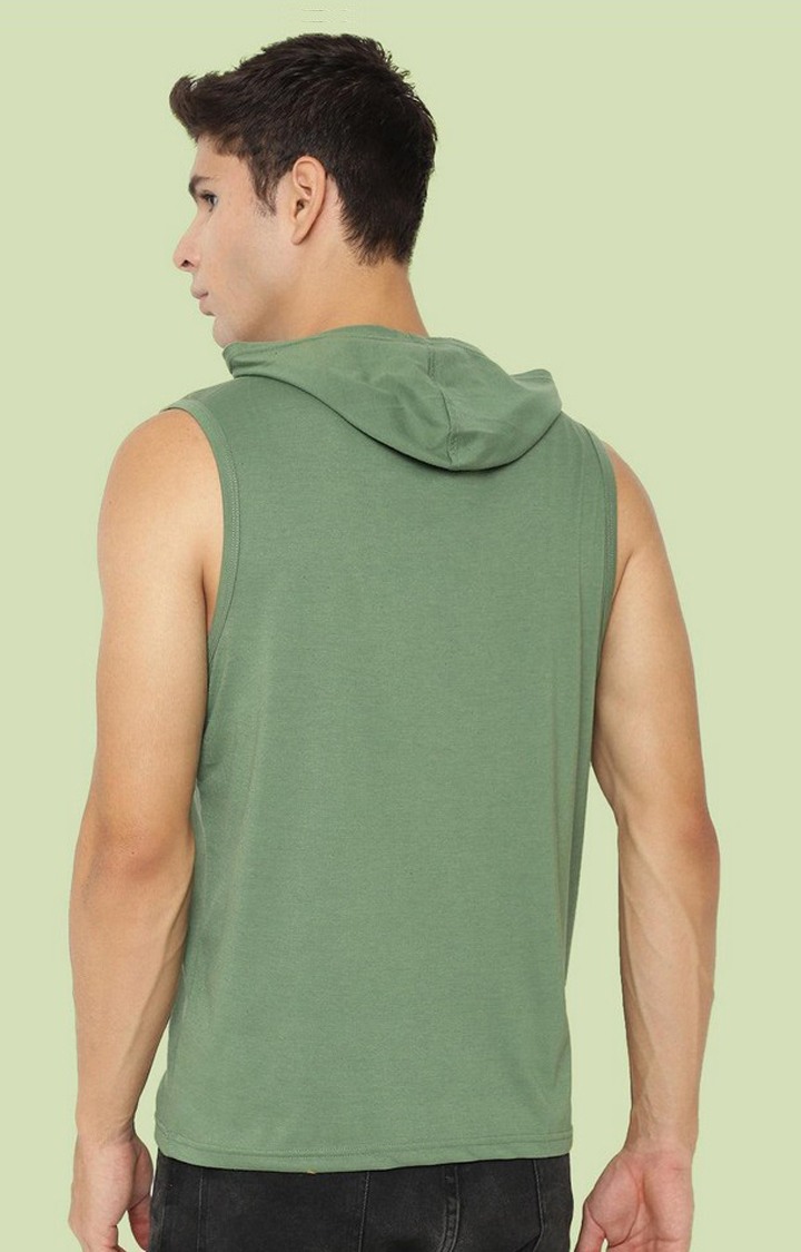 Men's Green Solid Polyester Hoodie