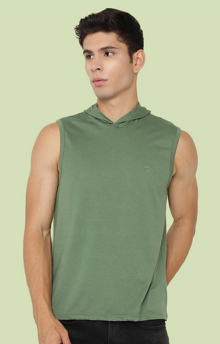 Men's Green Solid Polyester Hoodie