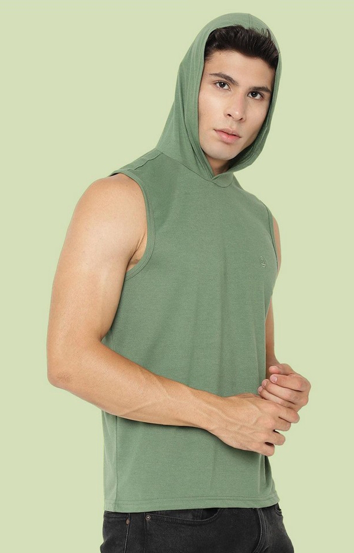 Men's Green Solid Polyester Hoodie