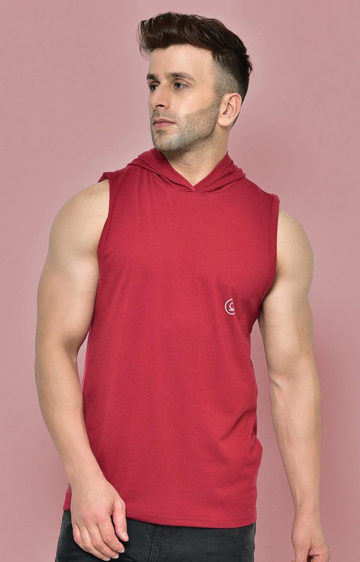 CHKOKKO | Men's Red Solid Polyester Hoodie