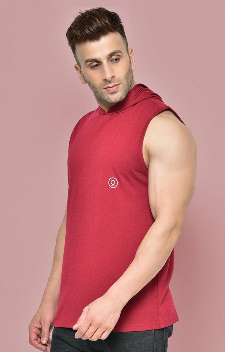 Men's Red Solid Polyester Hoodie