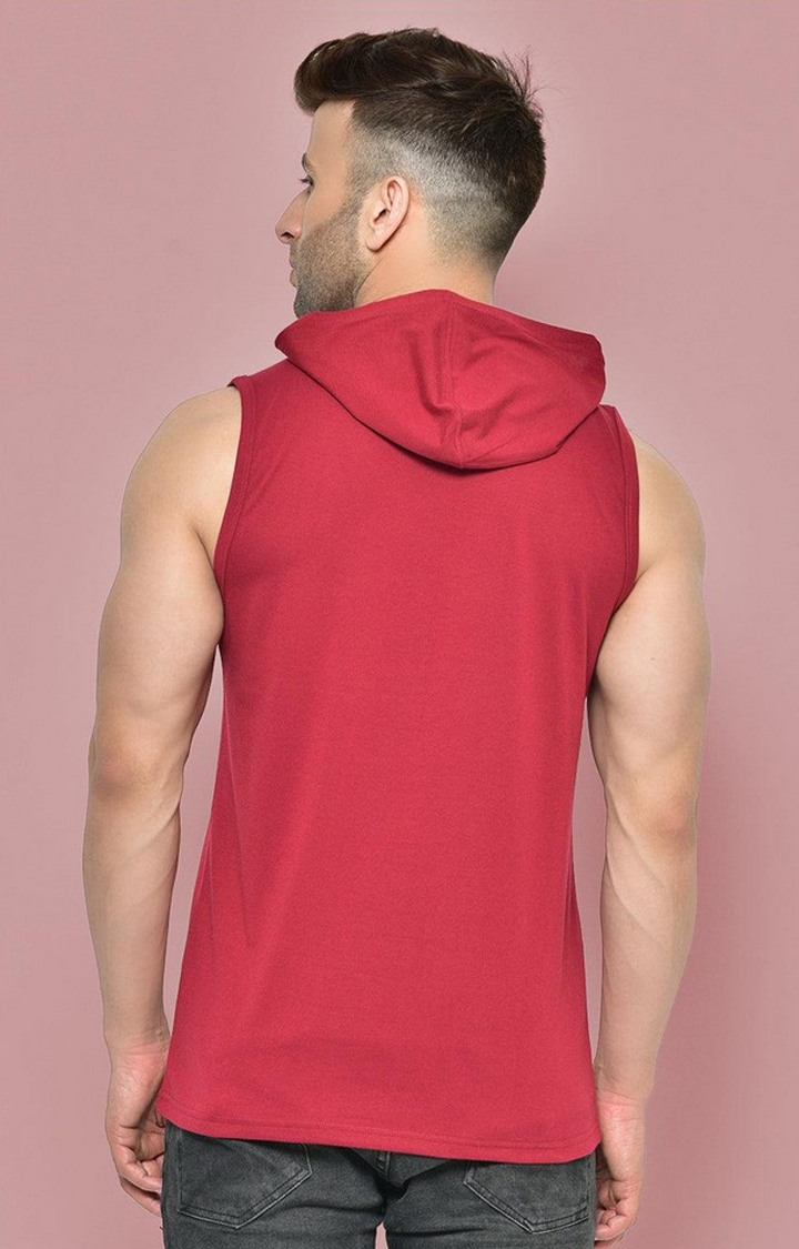 Men's Red Solid Polyester Hoodie