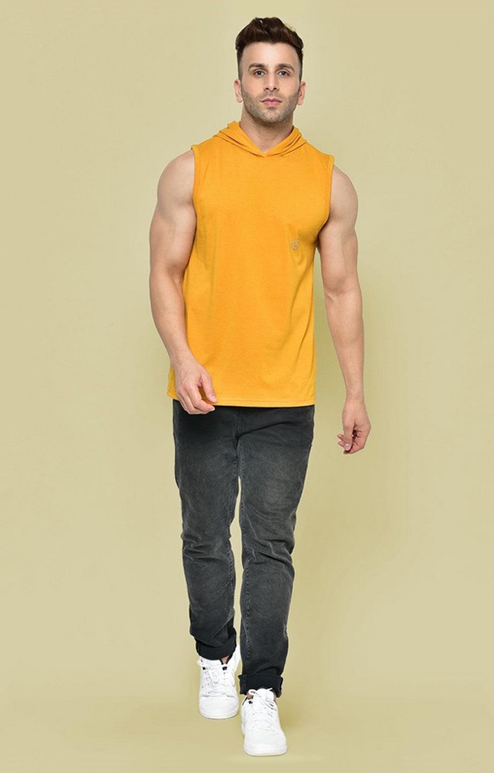 Men's Yellow Solid Polyester Hoodie