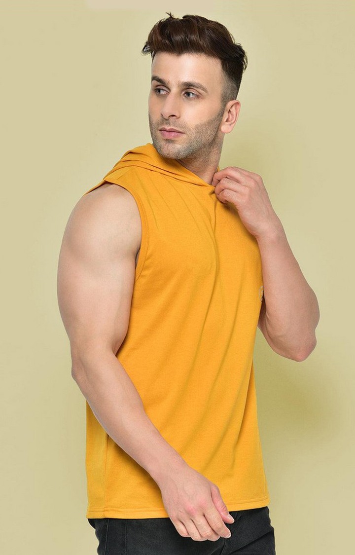 Men's Yellow Solid Polyester Hoodie