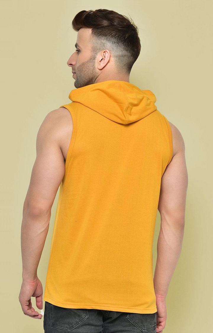 Men's Yellow Solid Polyester Hoodie