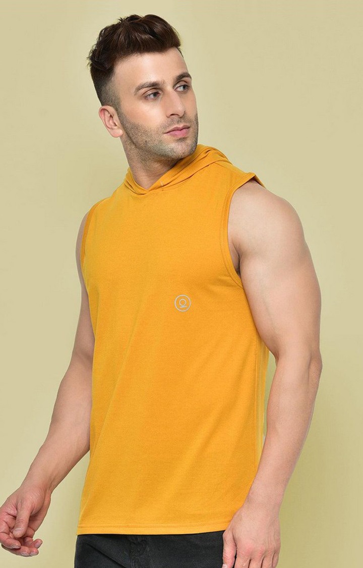 Men's Yellow Solid Polyester Hoodie