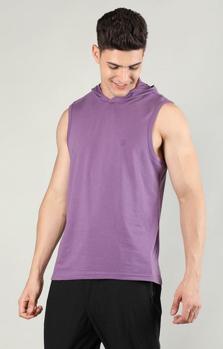 Men's Purple Solid Polycotton Hoodie