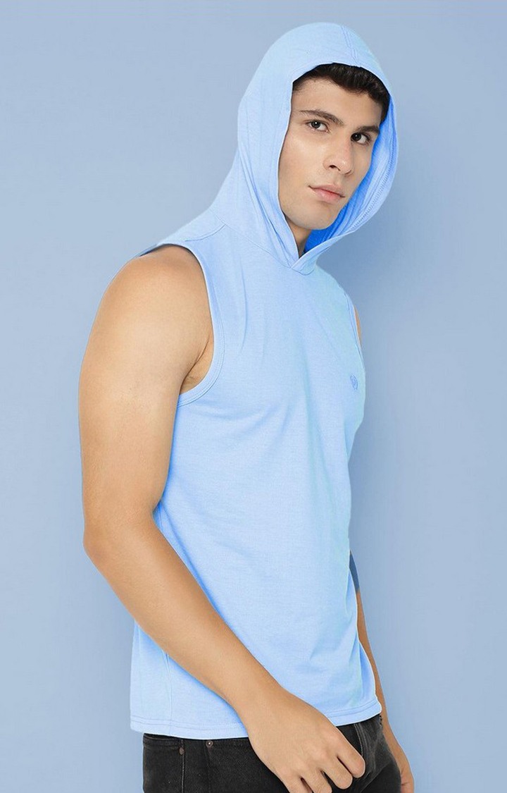 Men's Blue Solid Polycotton Hoodie