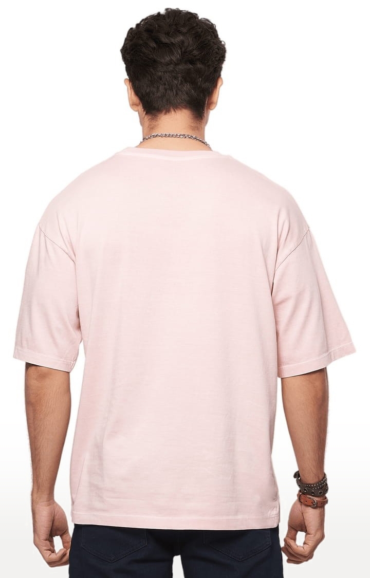 The Souled StoreNude Pink Color Round Neck T-Shirt Solid Oversized T Shirts  for Men Baggy Off-Shoulder Loose Fit Relaxed Drop Shoulder Half Sleeve  Round Neck Back Printed : : Fashion