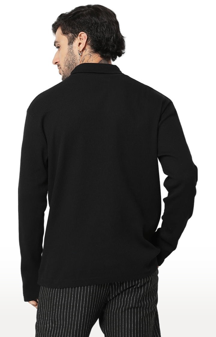 Men s Black Cotton Textured Regular T Shirt