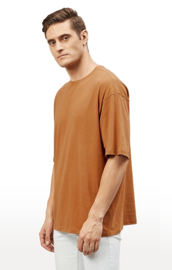 Men's Brown Cotton Solid  Oversized T-shirt
