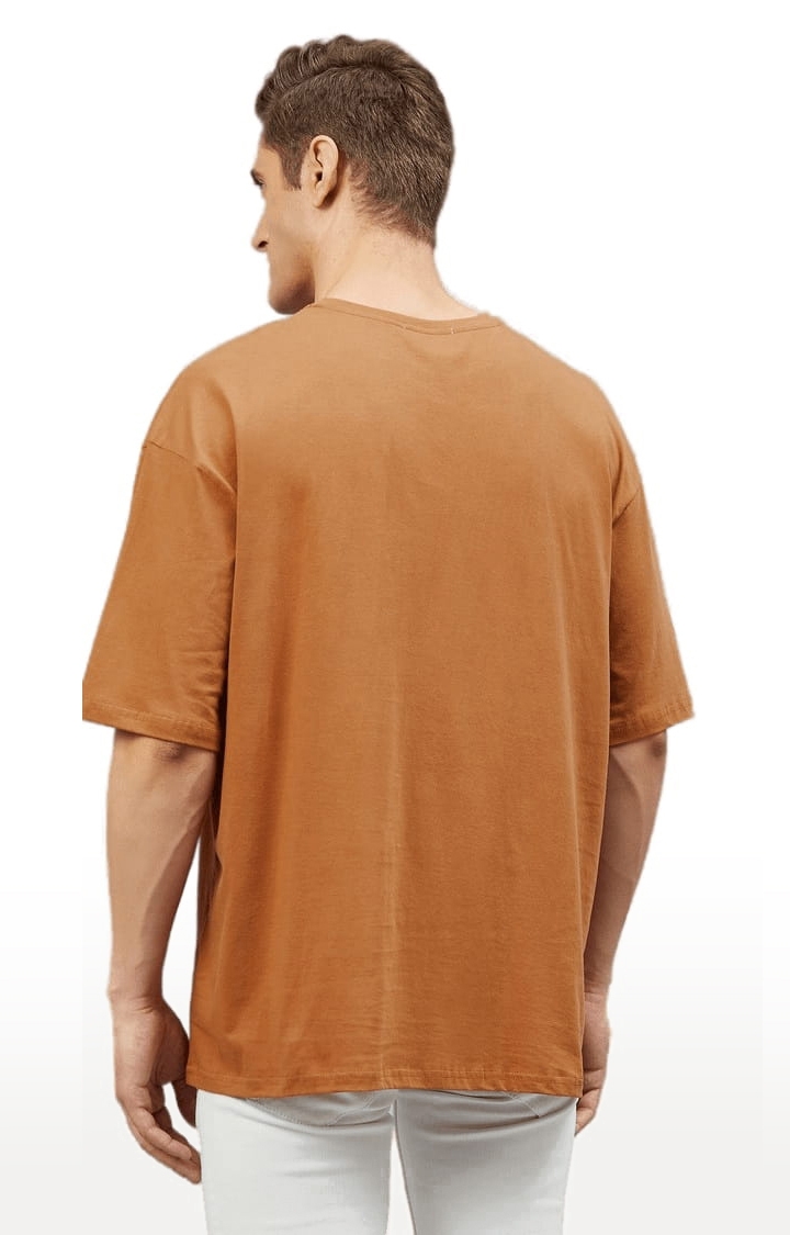 CHIMPAAANZEE | Men's Brown Cotton Solid  Oversized T-shirt 4
