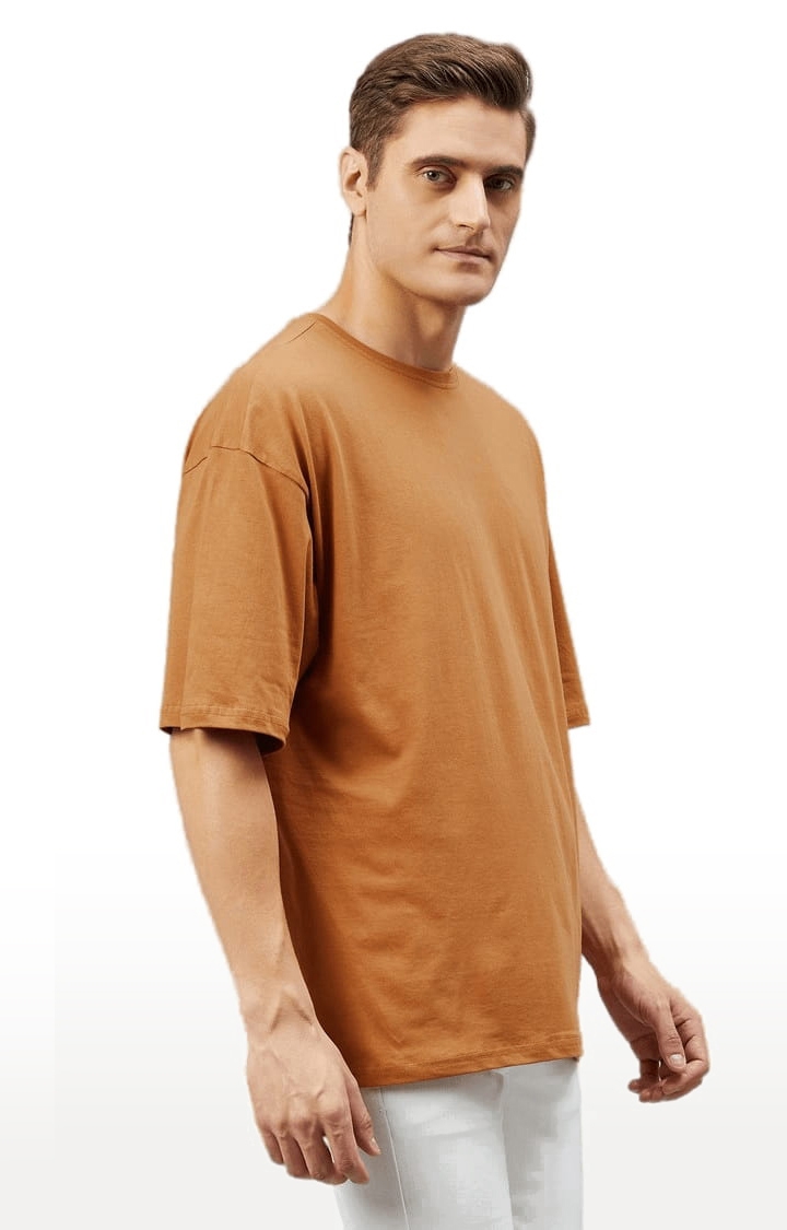 CHIMPAAANZEE | Men's Brown Cotton Solid  Oversized T-shirt 2