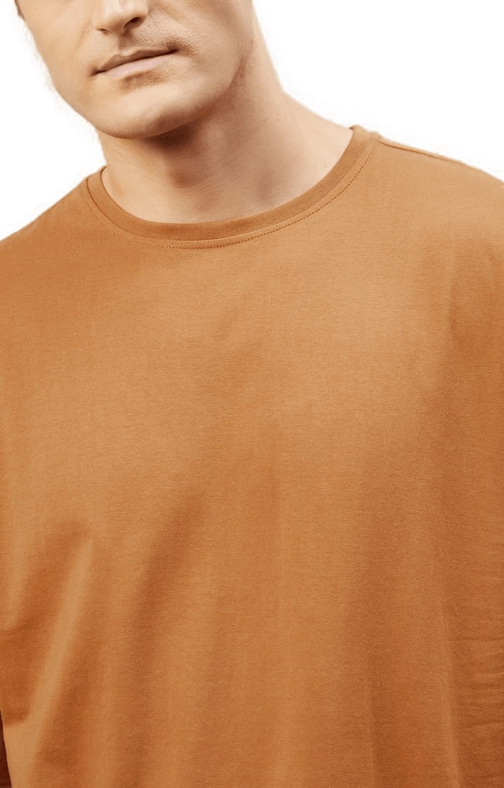 Men's Brown Cotton Solid  Oversized T-shirt