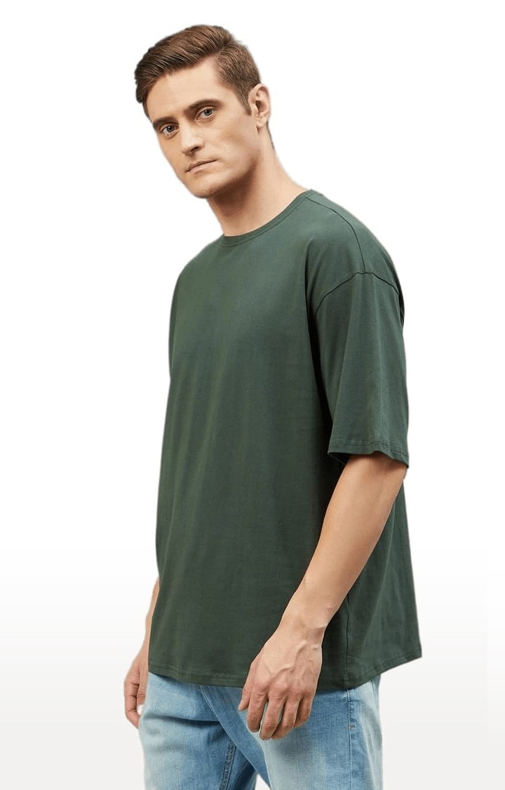Men's Dark Green Cotton Solid  Oversized T-shirt